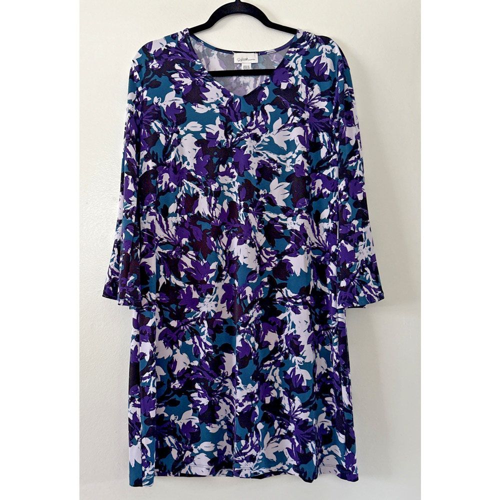 Jaclyn Smith Dress Floral V-neck Bell Sleeves